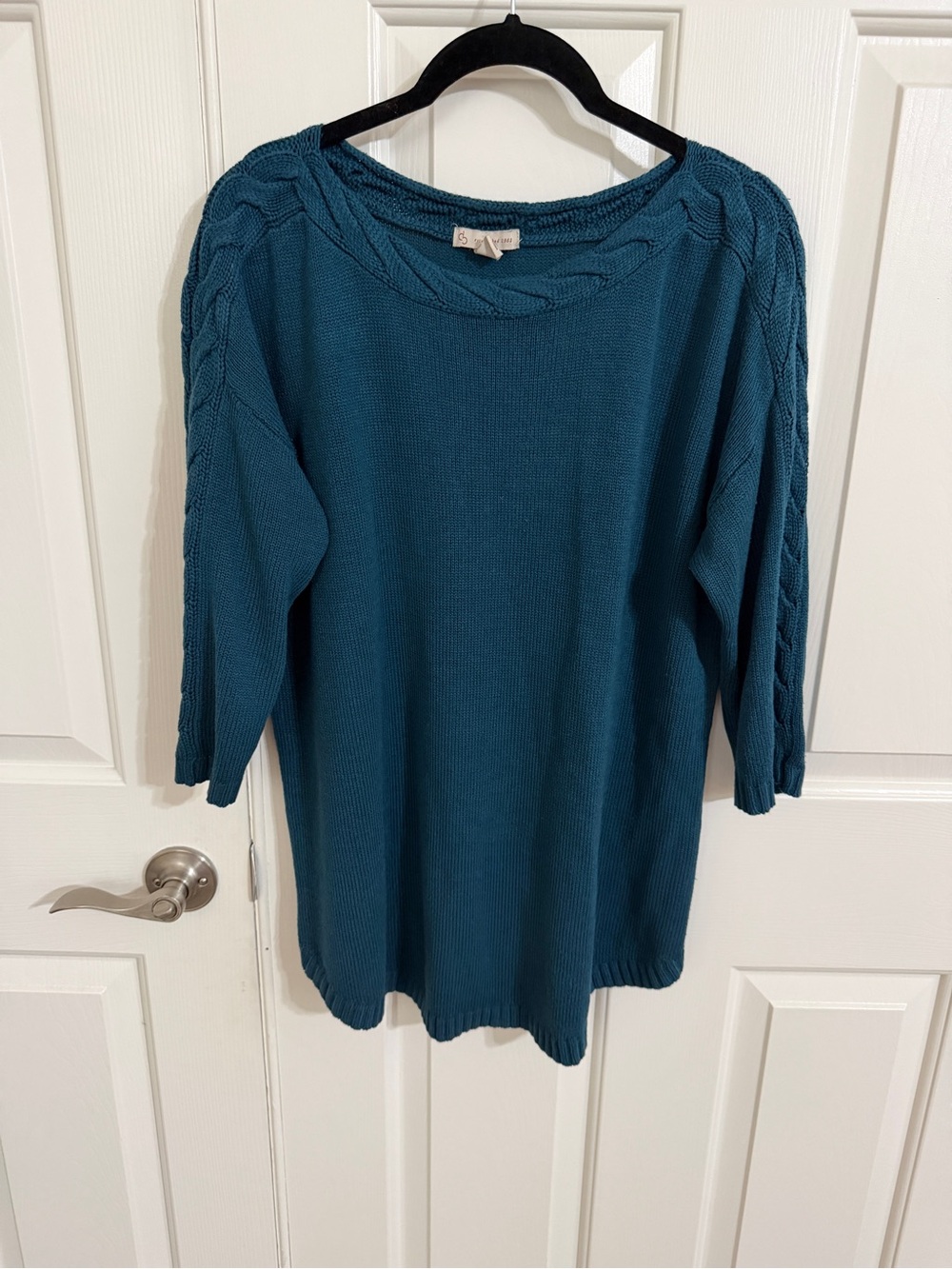 DB Established 1962 XL Teal Braided Cable Knit Scoop Neck Sweater
